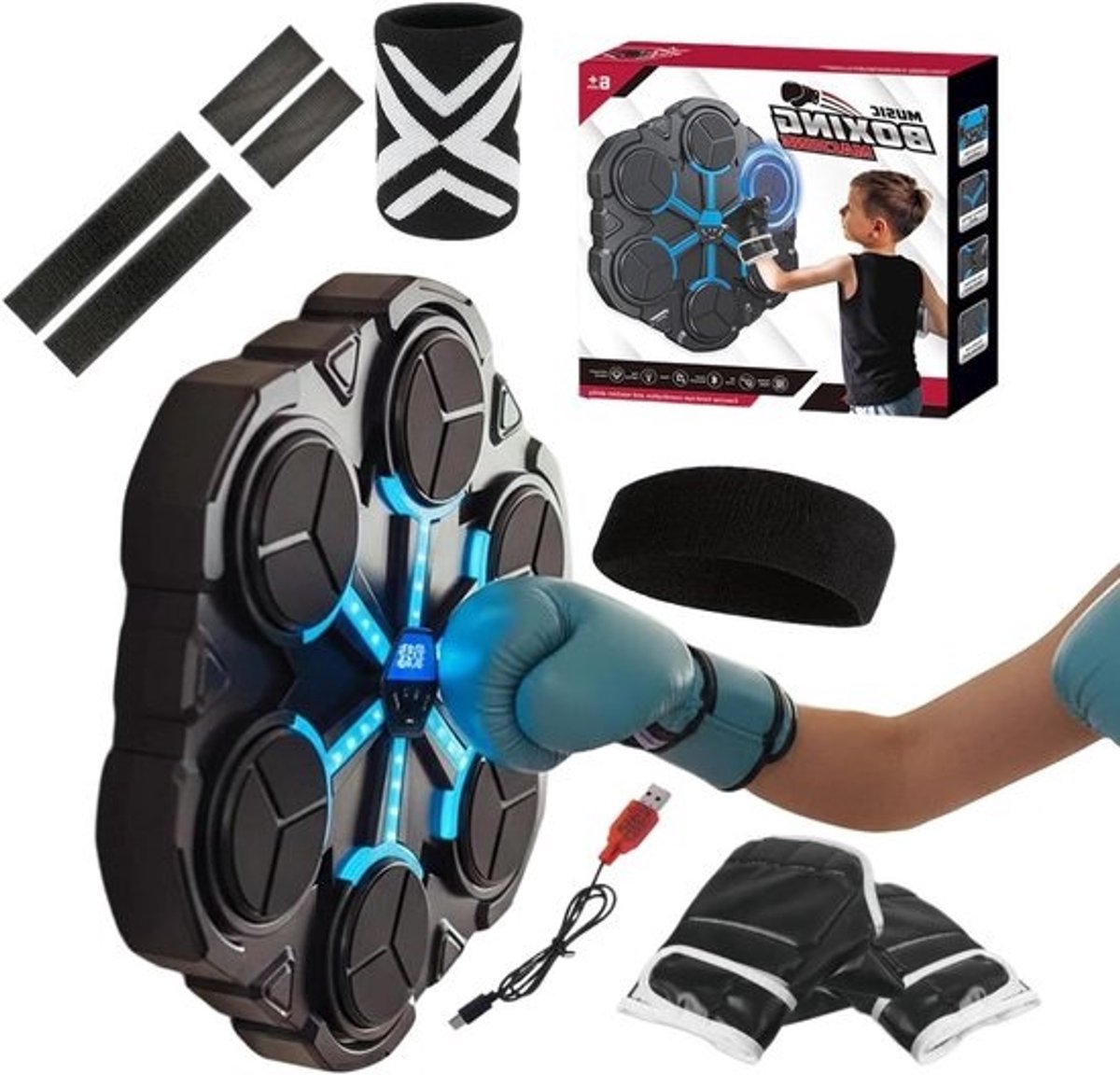 Boksmachine - Fitnessapparaat - Muziek Workout - LED Slaggeleiding - 36 x 33 x 8 cm - Zwart