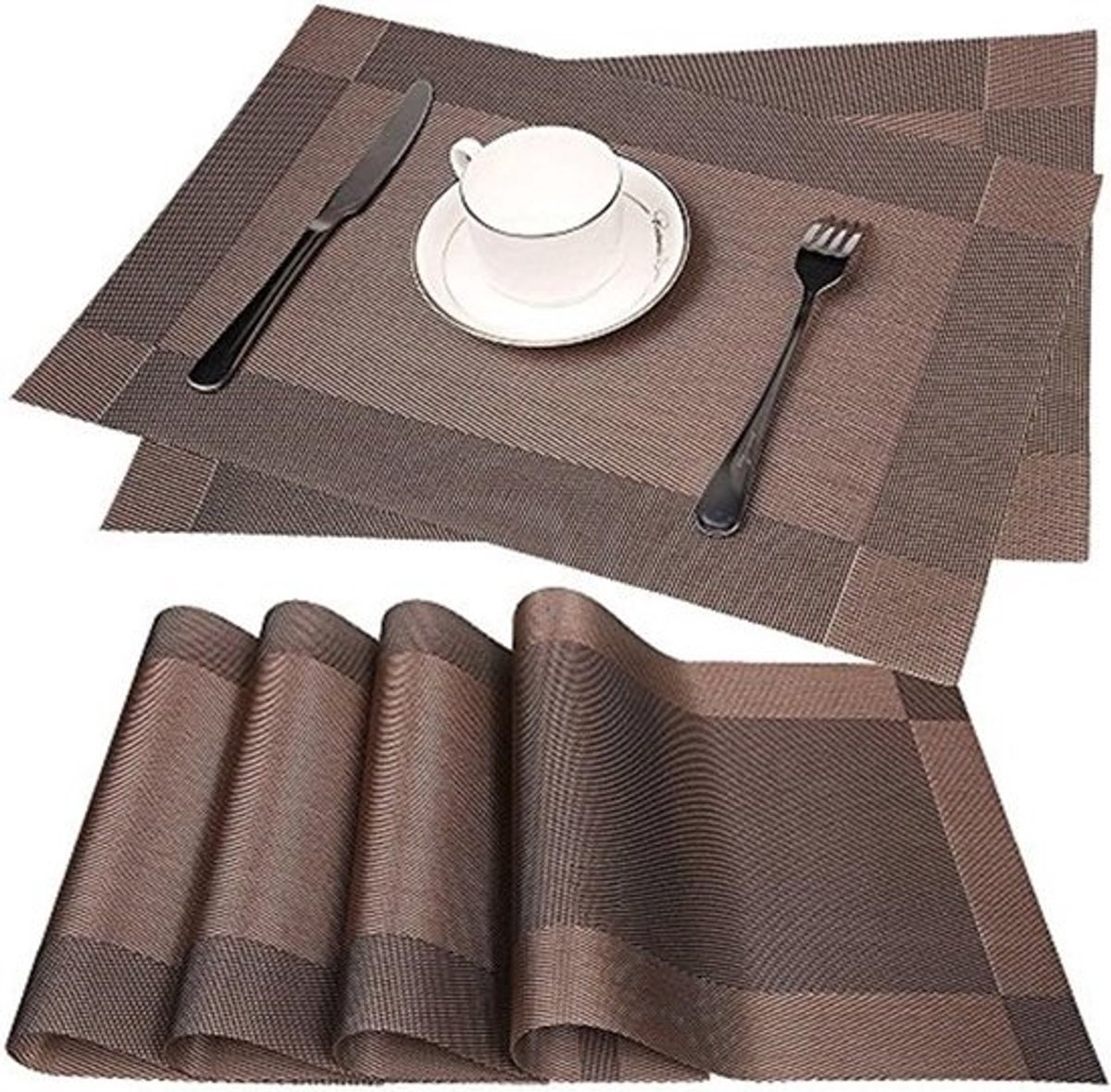 Antislip placemats set van 6 - bruin - hittebestendig