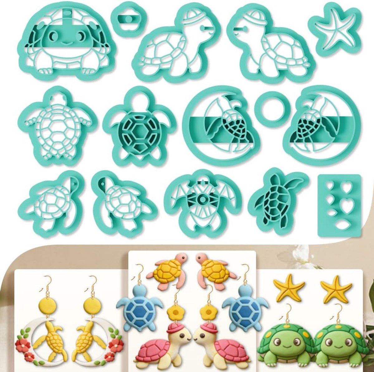 15Pcs Zeeschildpad Polymeer Klei Cutters Zeester Klei Oorbellen Cutters Voor Volwassenen Polymeer Sieraden Cutter Voor Oorbellen Maken Party Diy Craft Benodigdheden