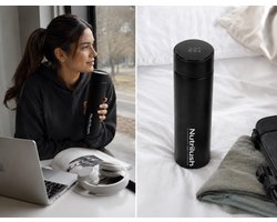 Nutrilush.Co Smart Travel Thermosfles 500 ml – RVS Vacuüm Geïsoleerde Drinkfles – Dubbelwandig en Lekvrij – Zwart