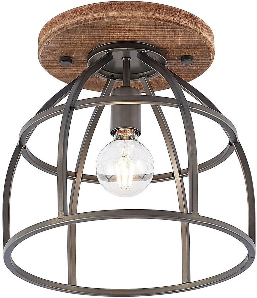 plafondlamp hout 'Rutger' (vintage) in Hout donker uit o.a. voor woon-/ eetkamer - hout, houten plafondlamp, plafondverlichting