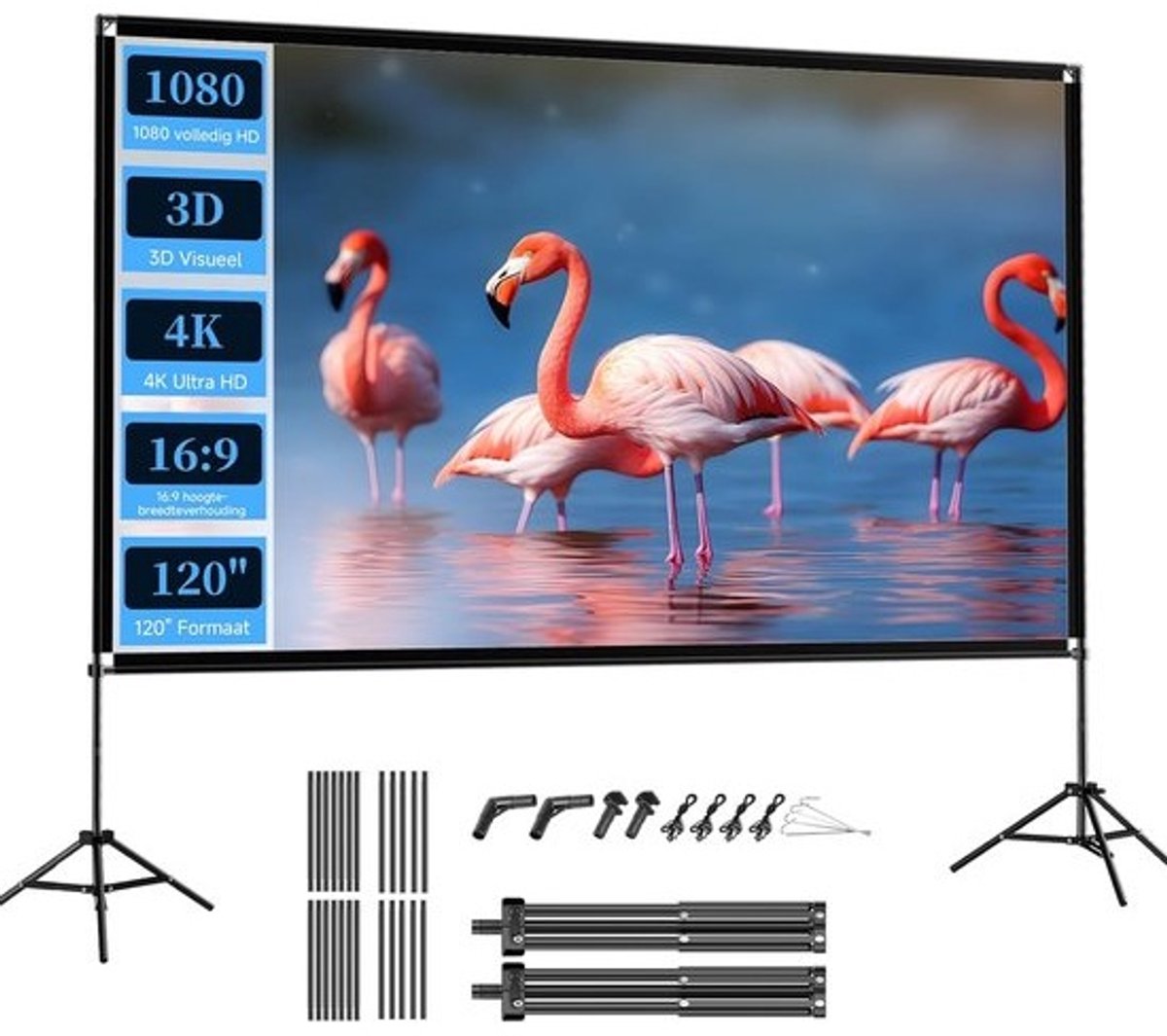 Projectiescherm met Statief - Draagbaar Scherm - Thuisbioscoop Creëren - Kreukvrij Polyester - 120 inch 16:9 - Wit