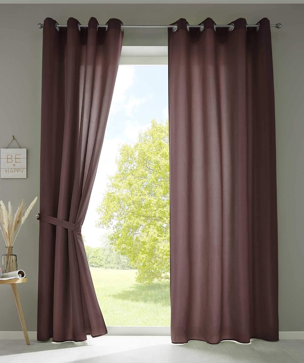 Set van 2 gordijnen sjaal oogjes »Berlin« HxB 225x140 cm bruin ondoorzichtig microsatijn lichtdoorlatend effen mat 20405N2
