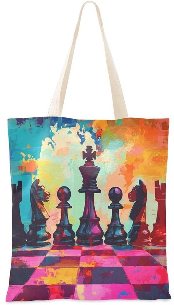 Schaakset Tote Bag - Canvas Tas - Dagelijkse Benodigdheden - Stevige Canvas Stof - 38 x 41 cm - Niet gespecificeerd