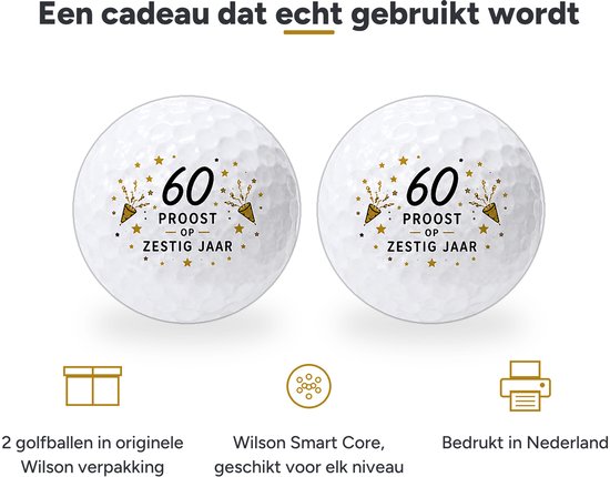 Wilson Golfballen 60 Jaar - Verjaardag Golf Cadeau - 2 stuks - Golfbal met Opdruk van Wilson — afbeelding 3