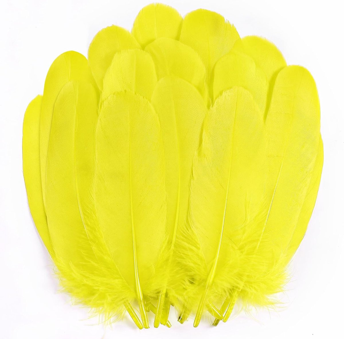Veren 12-15 cm vleugels, sieraden, hoed, decoratie | Knutselveren voor doe-het-zelfprojecten, hoofddeksels, oorbellen, bruiloft, themafeesten, Pasen en kerstdecoratie (geel)