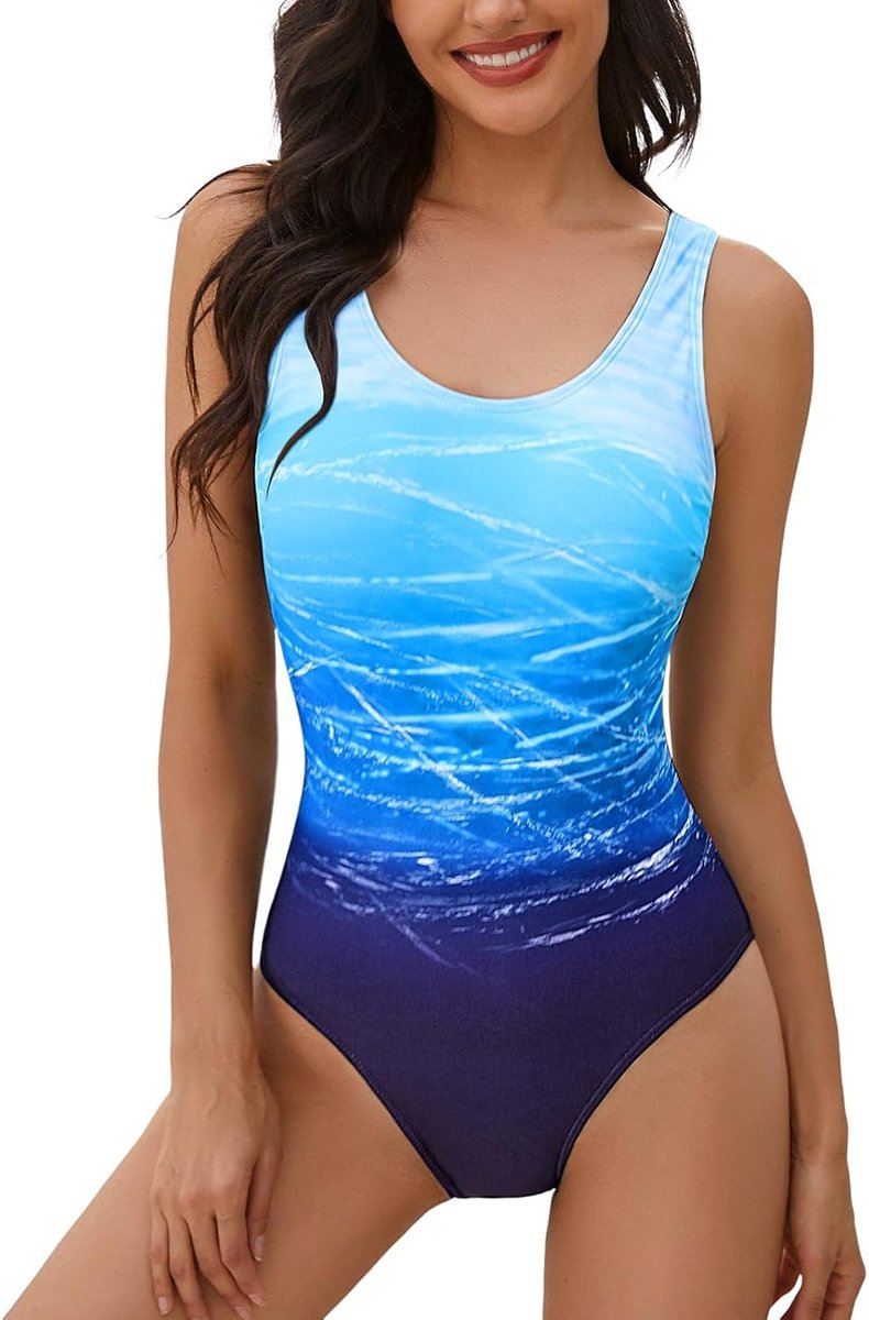 Badpak voor dames, buikweg-sportbadpak, rugvrij, eendelig badpak met U-hals, slim fit, badpak met cups