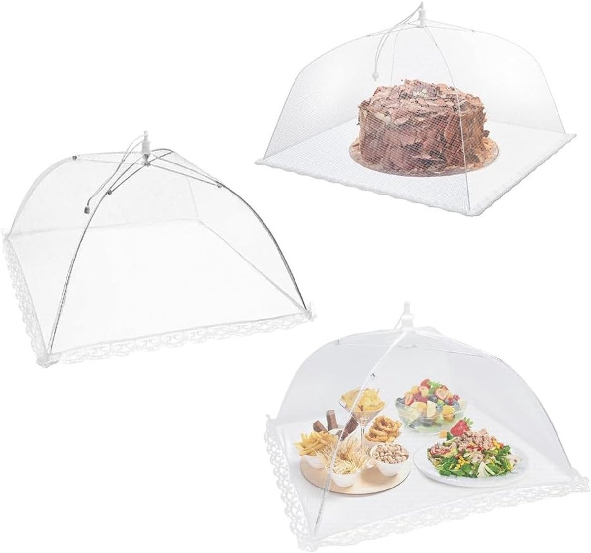 Set van 3 Vouwbare Taartdeksels - Ideaal voor Voedselbescherming, Picknicks en BBQ's - 40 cm Bescherming Tegen Vliegen en Insecten