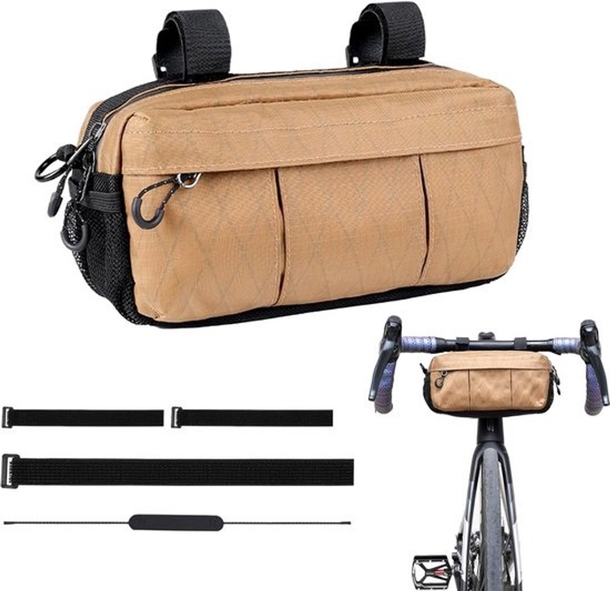 Stuurtas Fiets - Fietsaccessoire Organizer - Fietstochten Organiseren - Waterdicht Nylon Materiaal - 26 x 8.5 x 8.5 cm - Bruin