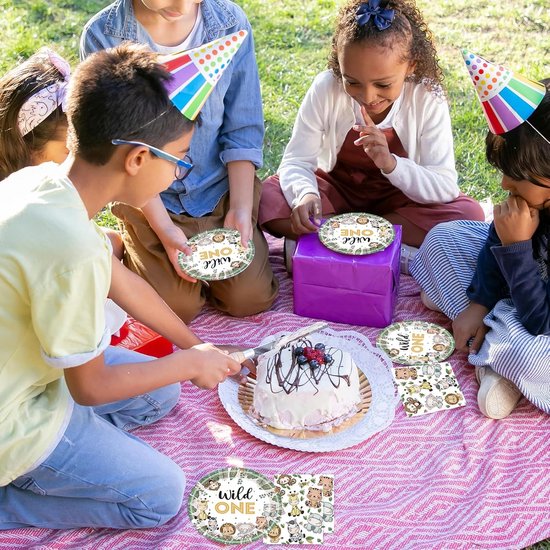 Safari partyserviesset voor 20 gasten, Wild One verjaardagsdecoratie, feestservies, kinderverjaardag, jungle, safari, feestborden, kinderverjaardag, servetten, verjaardagsdecoratie — afbeelding 4