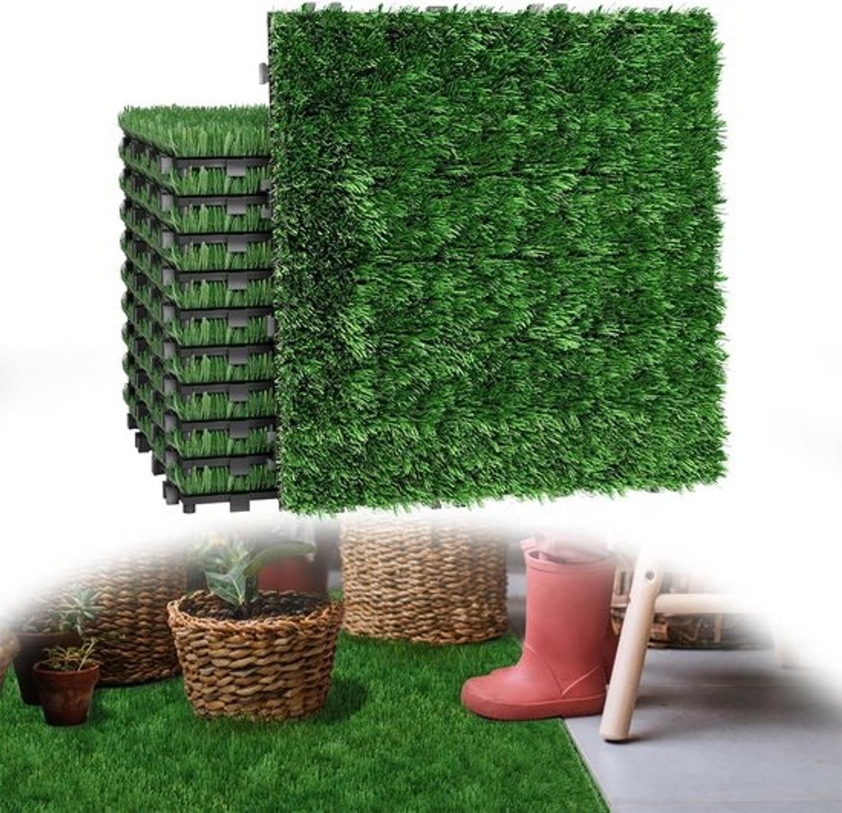Kunstgrastapijt Tegels - Gazonmat Rolgras - Tuin Balkon Decoratie - UV-bestendig Zacht - 55 stuks 5 m² - Groen