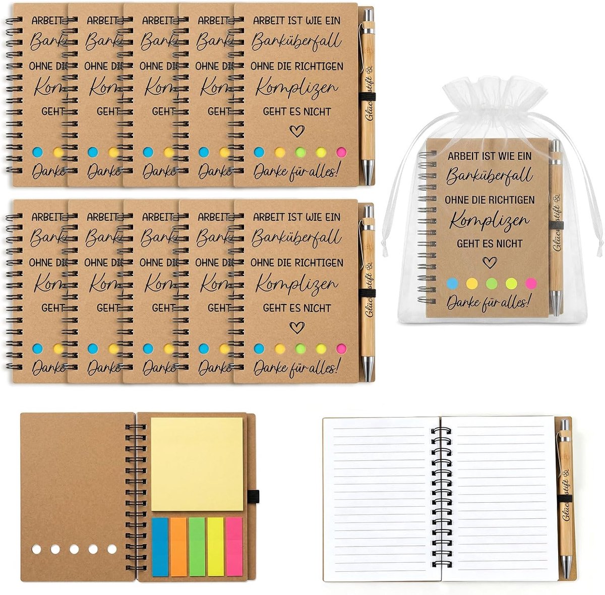 10-delig afscheidscadeau voor collega's, cadeauset met balpen en organza zakje, klein cadeau voor collega's, bedankcollega's of medewerkers