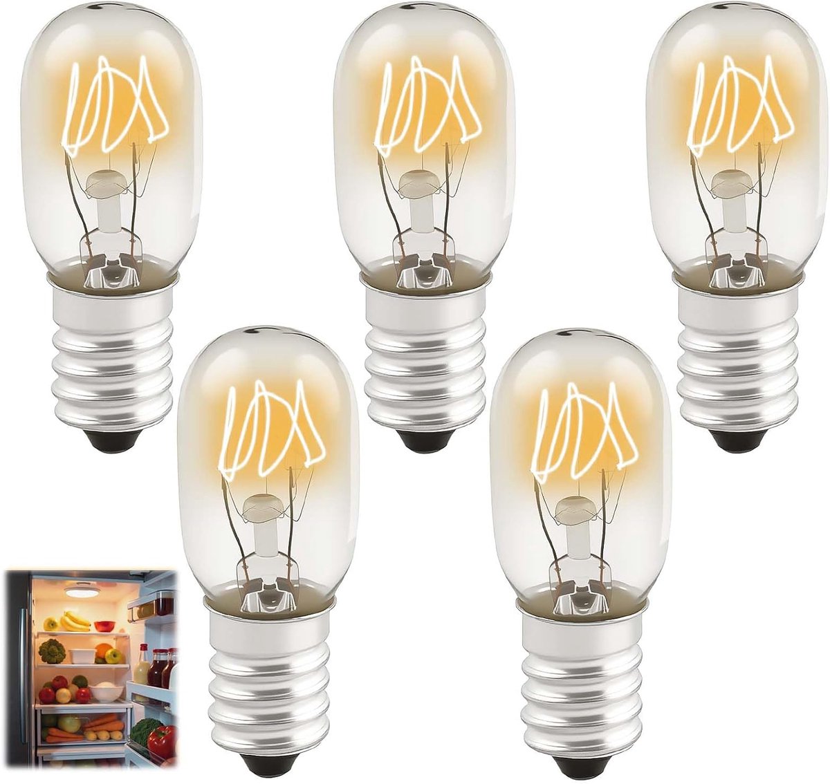 5 stuks 15W E14 schroefdraad zoutlamplampen 230V, wax smeltlamp 2700K warm wit T20 koelkastlamp kleine schroefdraad SES machinelampen voor oven magnetron waxbrander naaimachine zoutlamp vriezer
