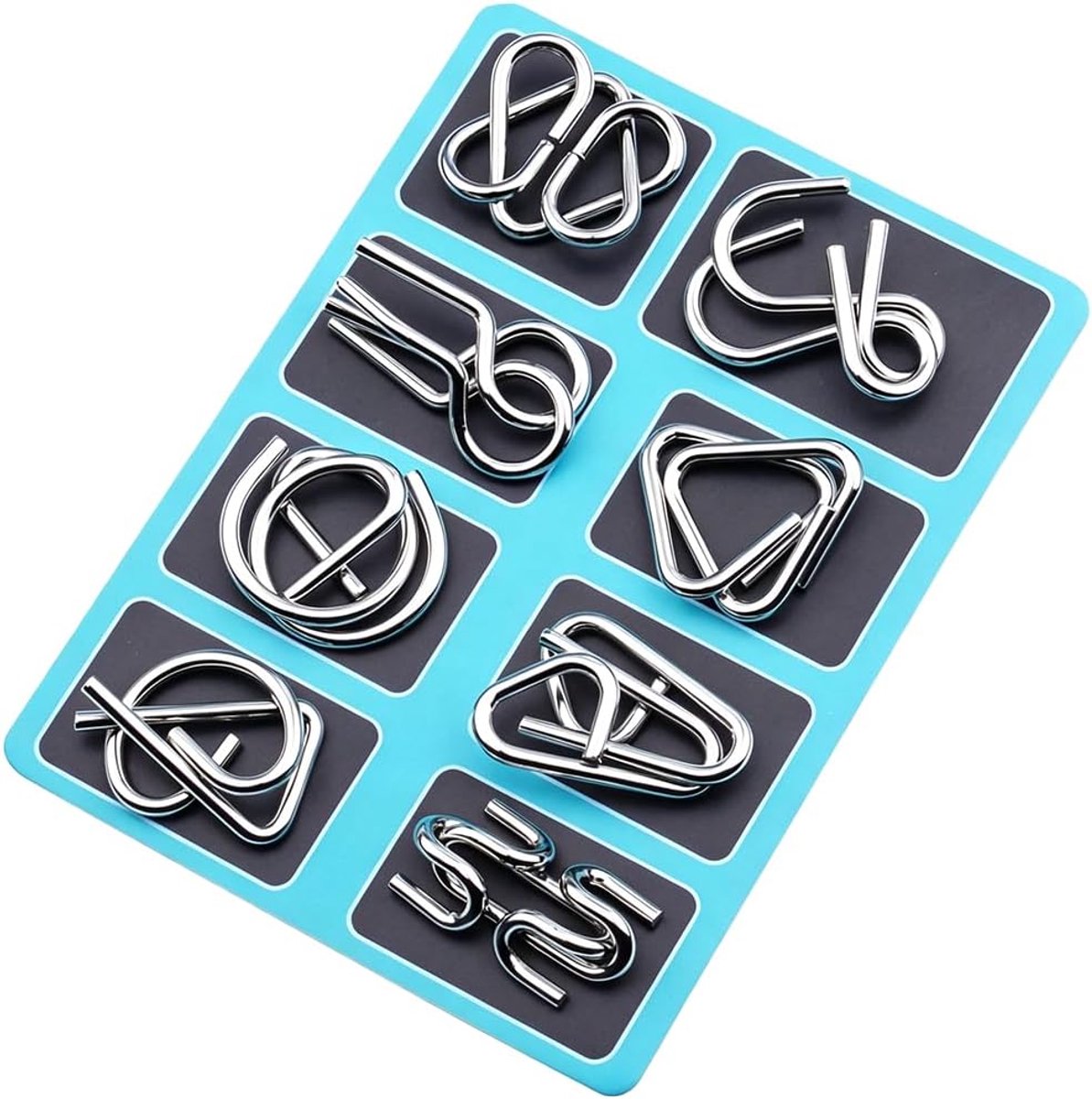 Set van 8 puzzelspellen voor kinderen en volwassenen, IQ puzzel, geduldspellen, denkspellen, logicaspelen, behendigheid, educatief spel, familiespel, strategiespel, Teaser Skyjo, metalen puzzel