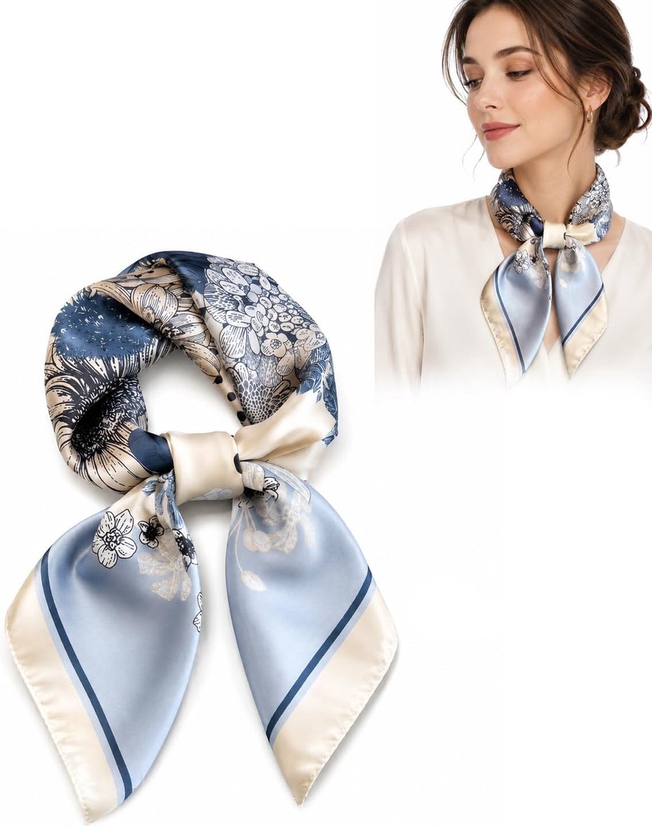 Sjaal dames vintage bloemenprint 70 x 70 cm licht elegant halsdoek hoofddoek bandana cadeau voor vrouwen moeder