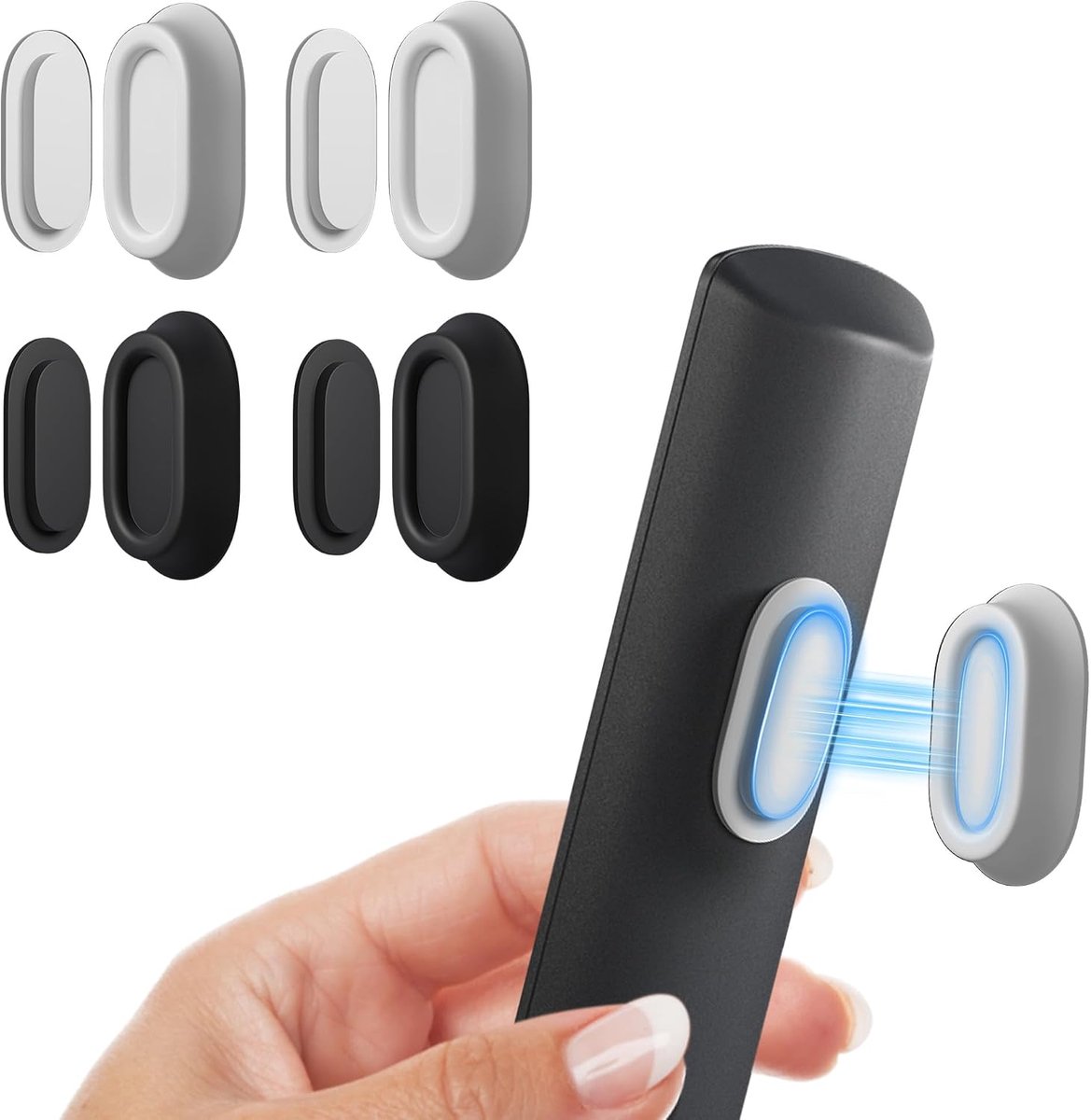 Set van 4 verbeterde magnetische afstandsbedieninghouders, siliconen afstandsbediening, wand, sterk klevende wandhouder voor tv/airconditioning/ventilator met afstandsbediening, zwart + wit
