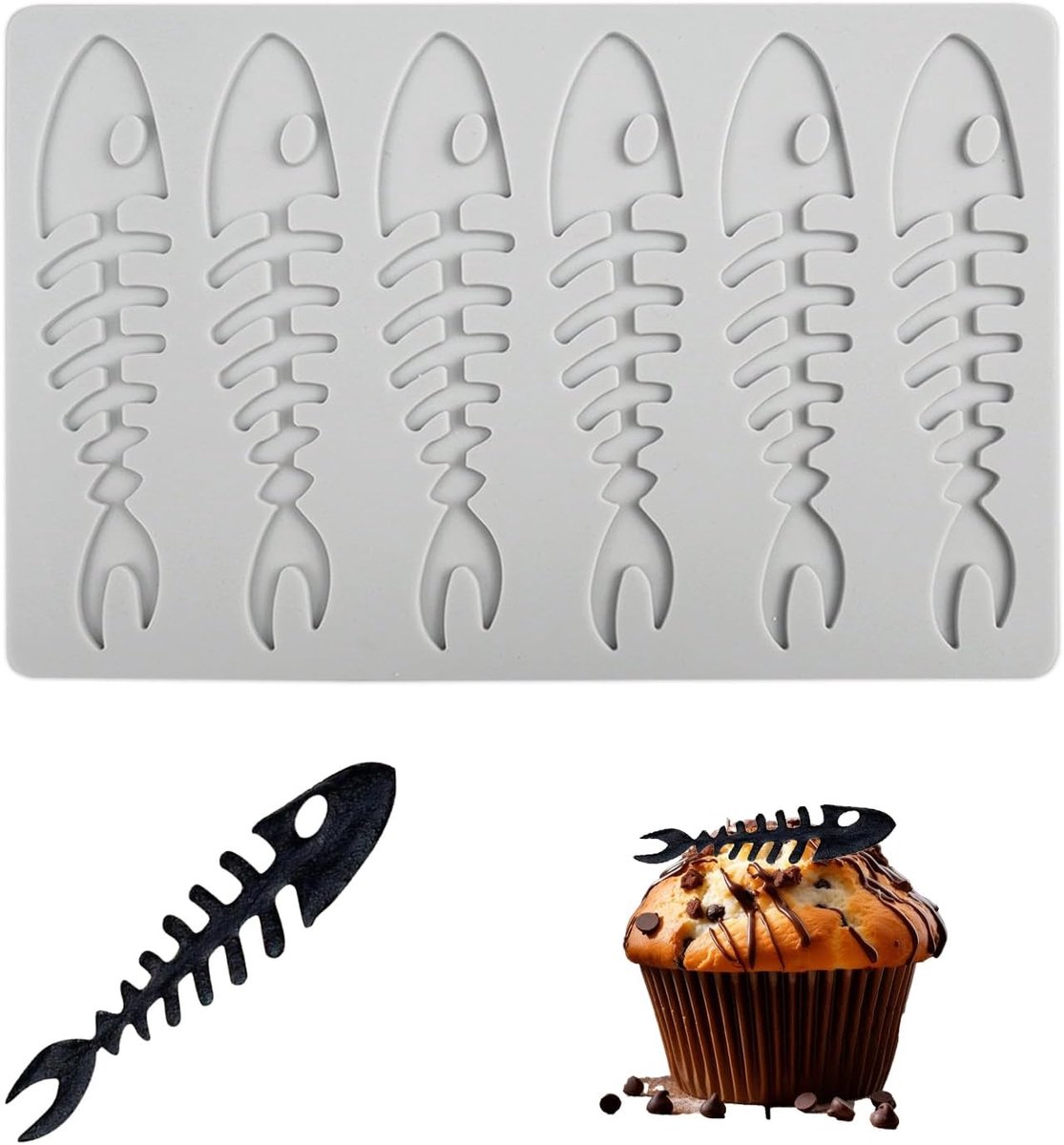 Fondantvormen van siliconen, kanten vorm voor cake, bakvorm, voor het versieren van borden, fondant, hars, siroop, taartdecoratie, 6 gaten voor visbotten