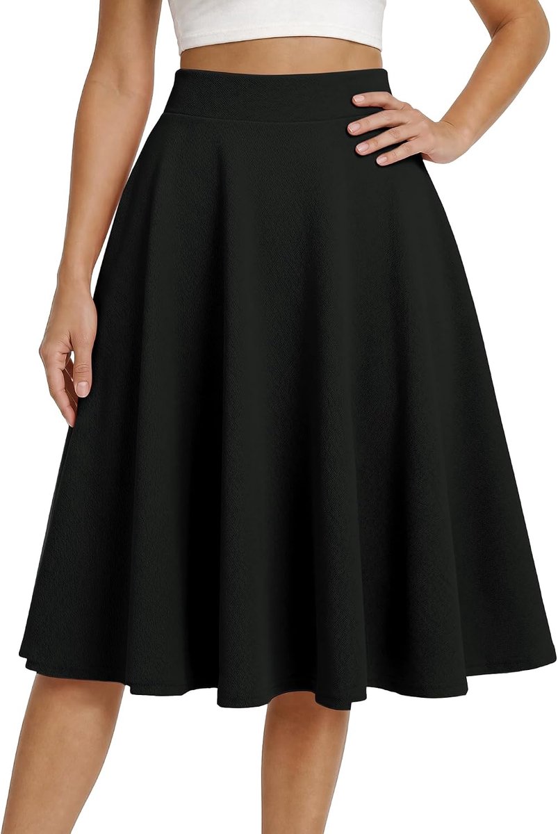 Basic skaterrok voor dames, hoge taille, midi-rok