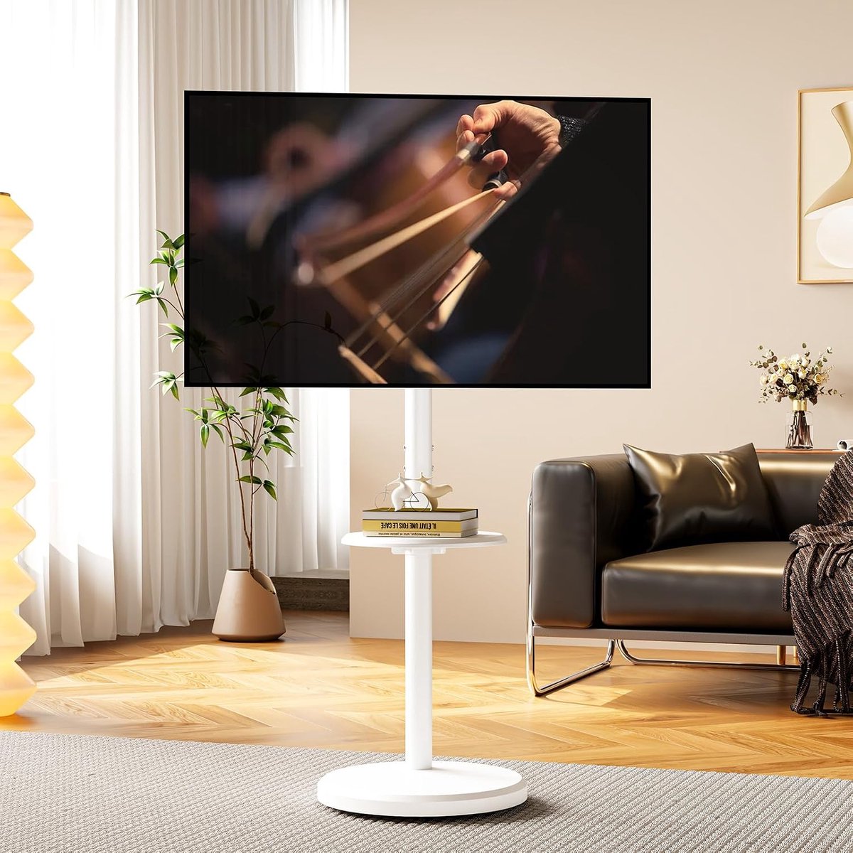 TV-standaard oprolbaar voor 25-117 cm (10-46 inch) platte en gebogen tv's, wit-tablet