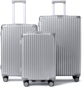 FLY&BYE® Kofferset Titan - S/M/L - 3 Delig - Complete Set - 39 Handbagage + 71 en 113L Ruimbagage - TSA Cijferslot - Polycarbonaat - Zilver