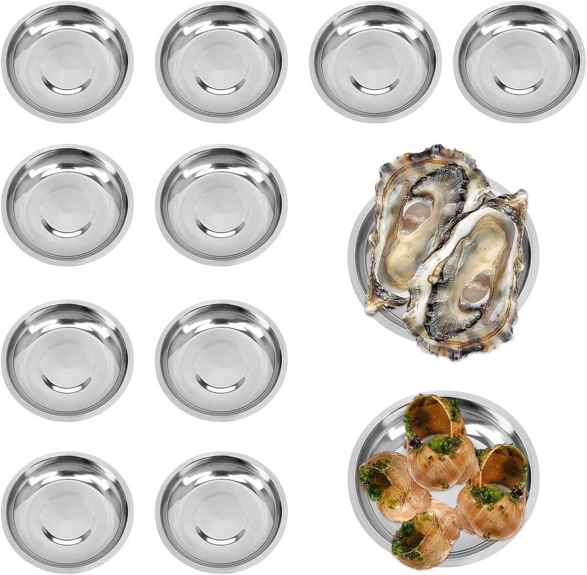 10 stuks roestvrij staal borden schaal voor zeevruchten sauskom voor camping metaal duurzaam Voor het portioneren van slakken, oesters, sojasaus, enz. (12 cm)
