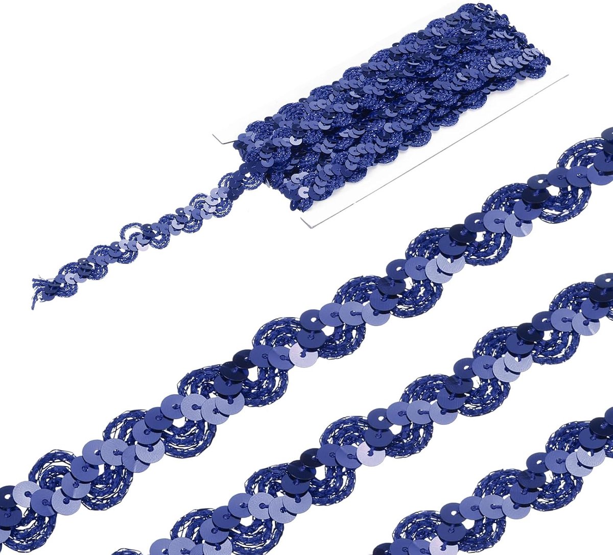 Pailletten, 1,5 cm, gegolfd, 1,5 cm, paillettenlint voor knutselwerk, decoraties, naaien, donkerblauw