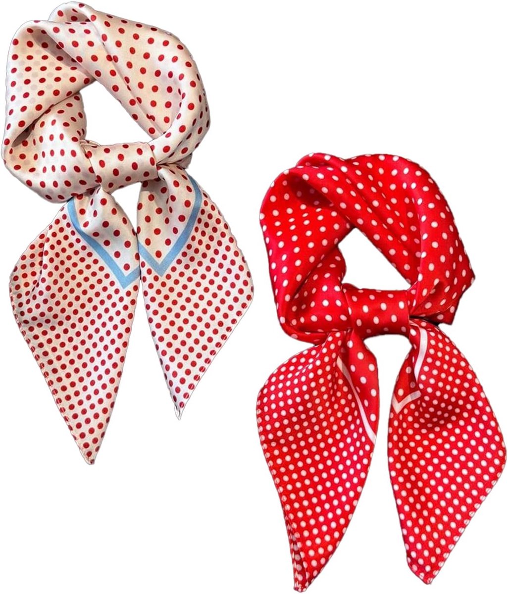 2 stuks vierkante sjaal rode polka dot bandana vintage retro hoofdband hoofddoek halsdoek hoofd hals sjaals satijnen sjaal 1950s voor vrouwen en meisjes