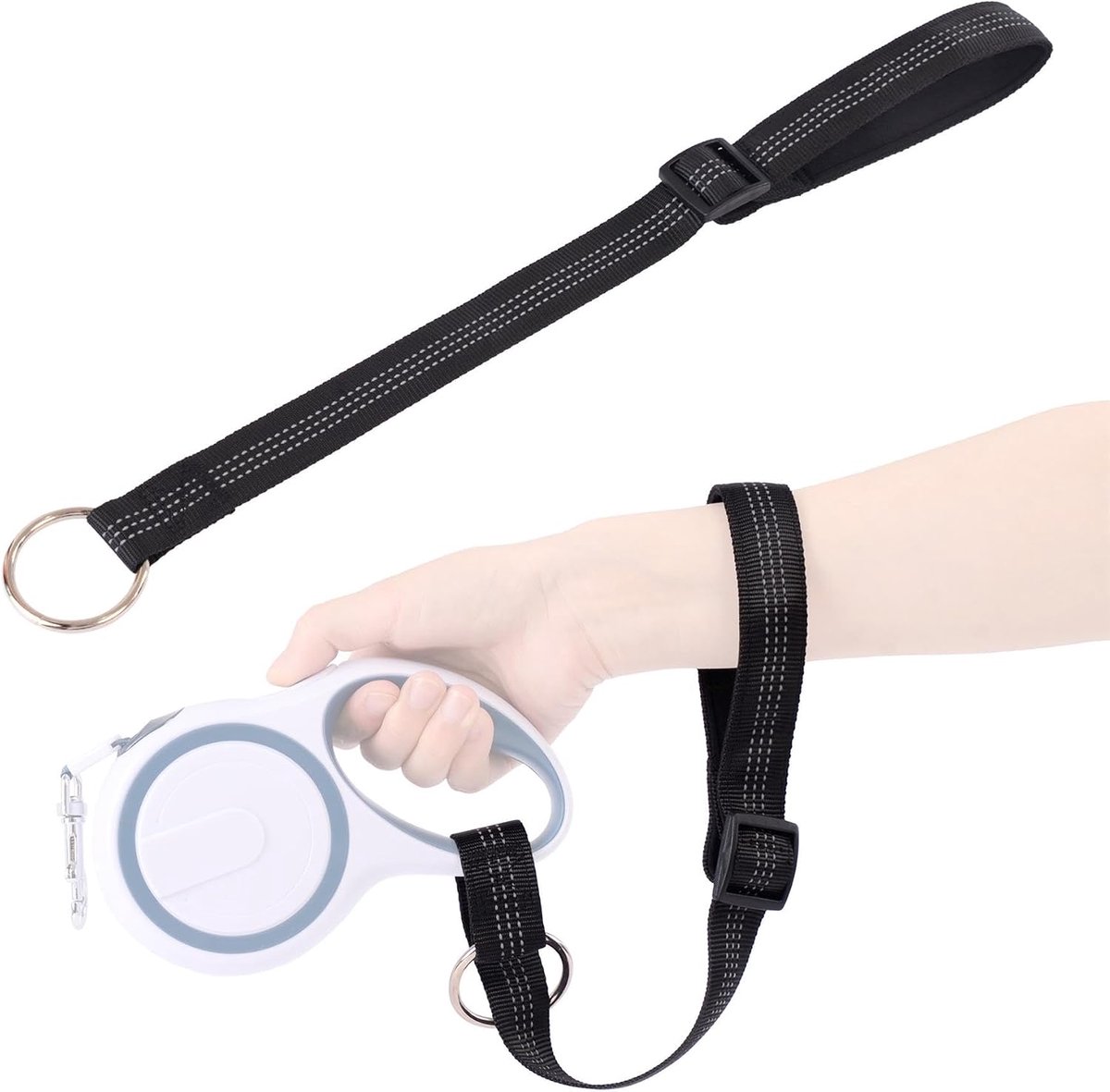 Igadgitz home U7301 D-ring voor hondenriem, uittrekbaar, intrekbaar en standaard, zwart