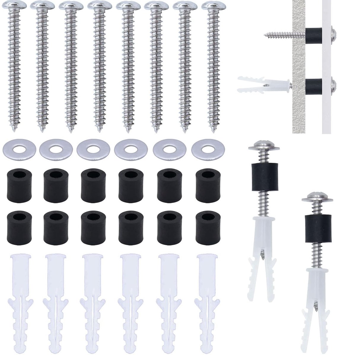 120 stuks steekbord-afstandhouder-montageset steekbord montageset board nagel installatieset bevat schroeven, wandmontage-hardware voor 1/8 inch en 1/4 inch (30 sets)