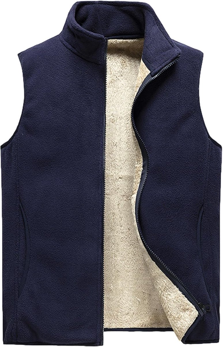Plus size bovenkleding gilets vesten winter fleece gevoerde bodywarmer thermische mouwloze jas met zakken (S-5XL), Donkerblauw, XL