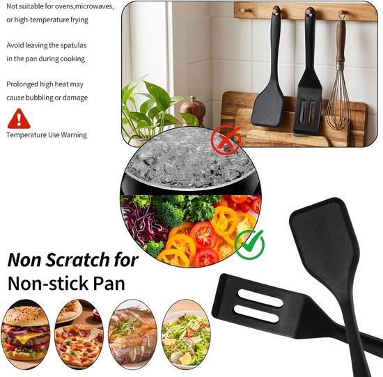 2 Stuks Kleine Siliconen Spatel Mini Spatel Siliconen Hittebestendig Non-stick Serveerschep Dunne Spatels voor Flip Non-stick Friespan Eieren Crêpe Steak Pizza Keuken Koken Flippen Gereedschap (Zwart) — afbeelding 5