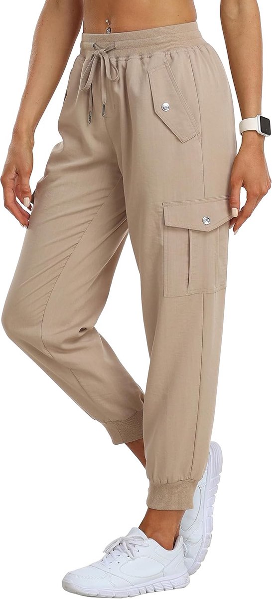 Wandelbroek voor dames, cargobroek, lichte joggingbroek, vrijetijdsbroek, ademend, functionele broek, outdoorbroek met zakken