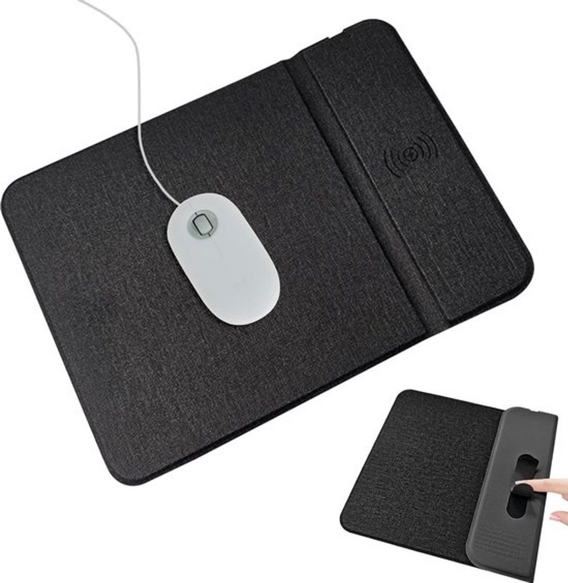 Draadloze Oplaad Muispad - Bureau Mat - Georganiseerd Werken - Geïntegreerde Oplader - 30x22cm - Zwart