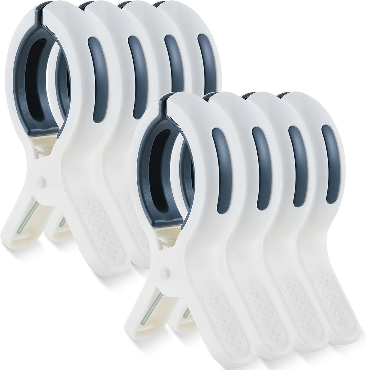 YAGXIG Strandstoel Handdoekclips - Winddichte Kledingdroogclips - Lakensclips - Sterke Winddichte Dekbedclips - Plastic Kledingclips - Stevig Handdoekrek - 5,1 inch Handdoekclips - 8-pack - Wit