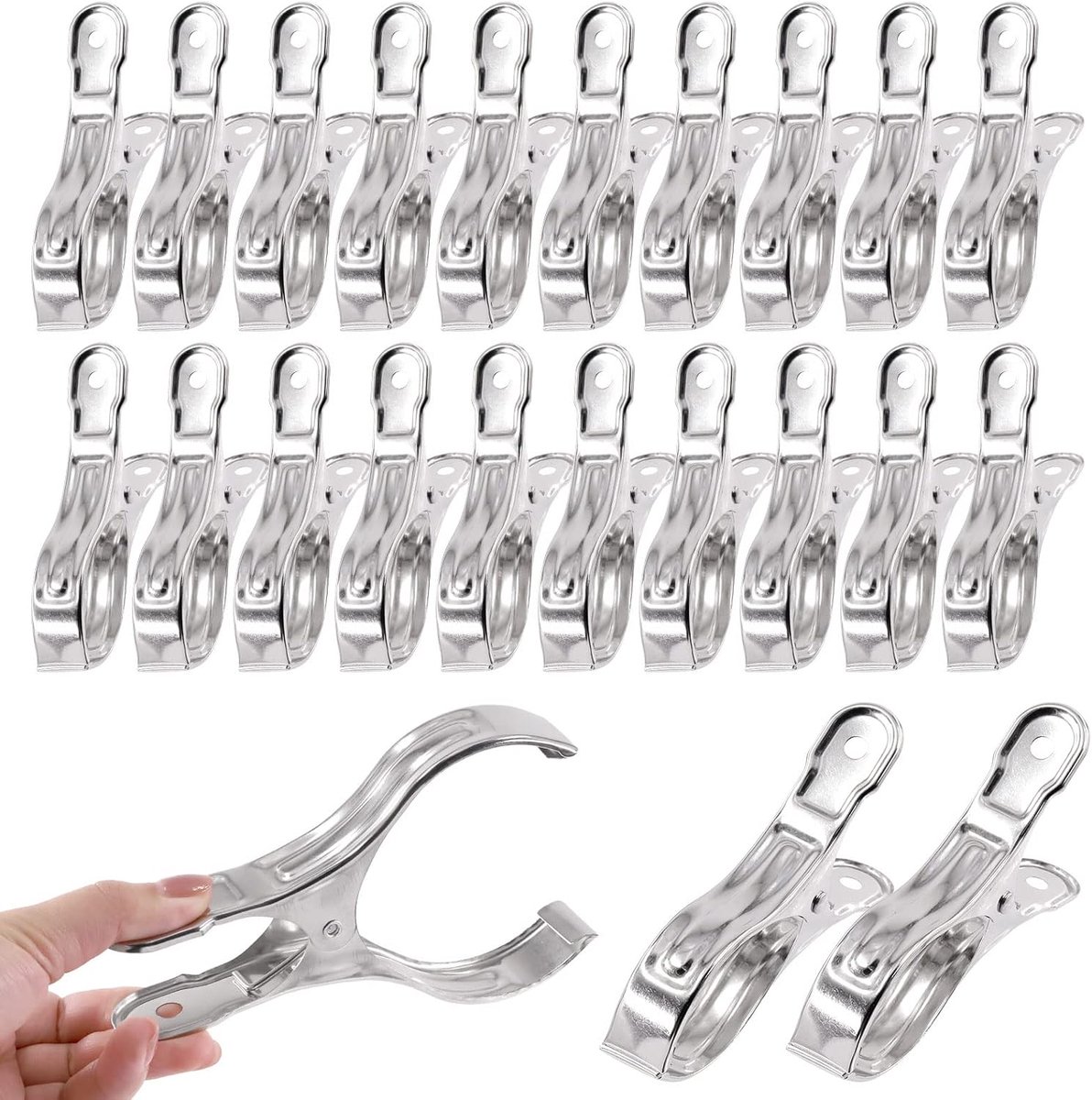 YAGXIG Wasknijpers - Windbestendige Wasknijpers - Wasknijpers voor huishoudelijk gebruik - Sokken- en kledingclips - 13 cm roestvrij staal - Sterke grip - Grote opening - Voor het drogen van lakens, kleding, enz. - Verpakking van 20 stuks