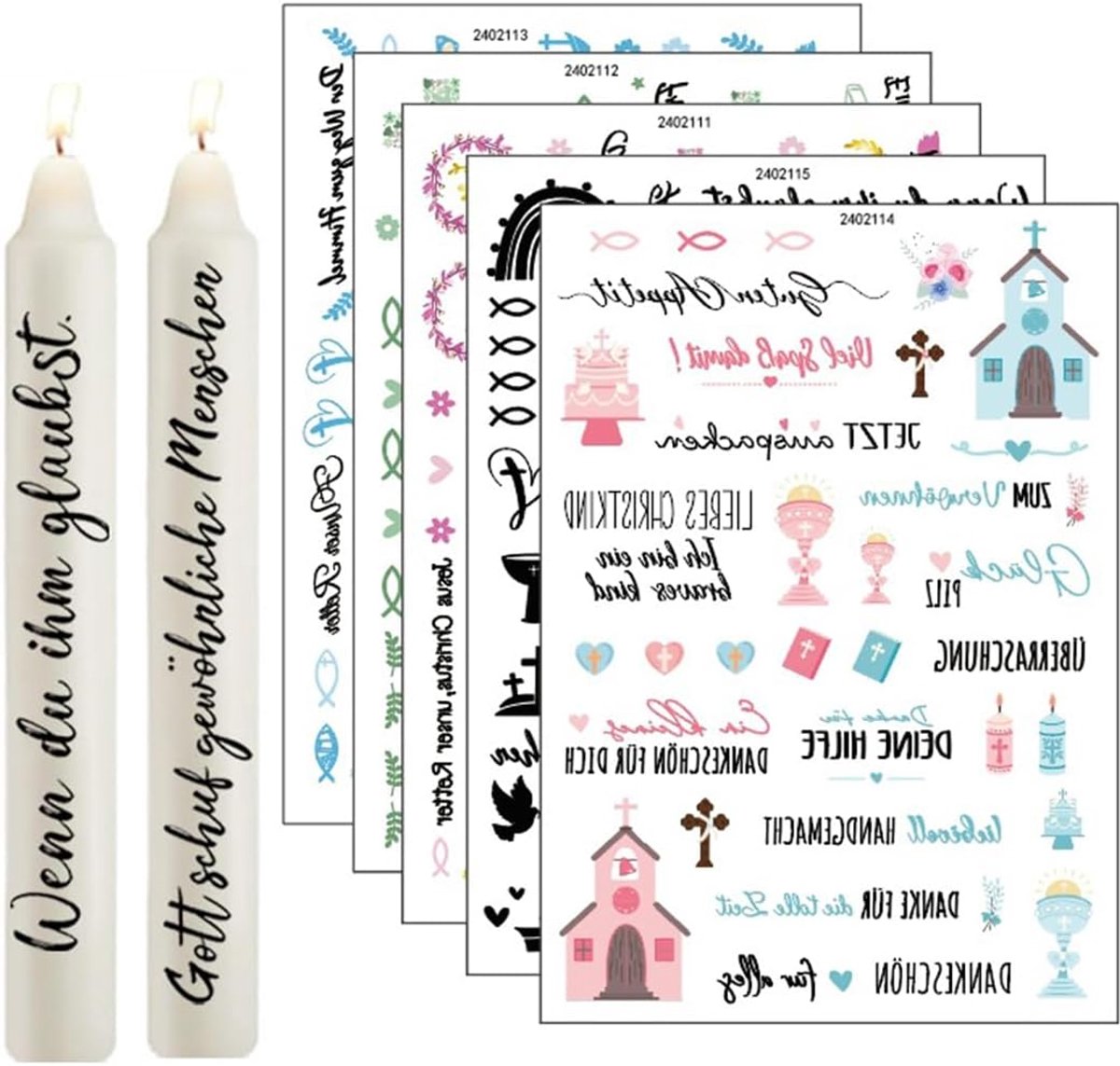 5 vellen stickers voor communiekaarsen, doopkaarsen zelf maken, kaarsen decoreren, communiekaarsen, knutselset, decoratie voor de eerste communie, doop, vormsel