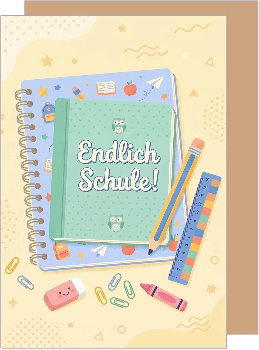 Seidel Premium wenskaart voor de eerste schooldag met envelop. eerste schoolkaart kaart eerste schoolkaart vouwkaart spreuk schoolkind meisje jongen eerste klas schoolintroductie ABC kleurrijk