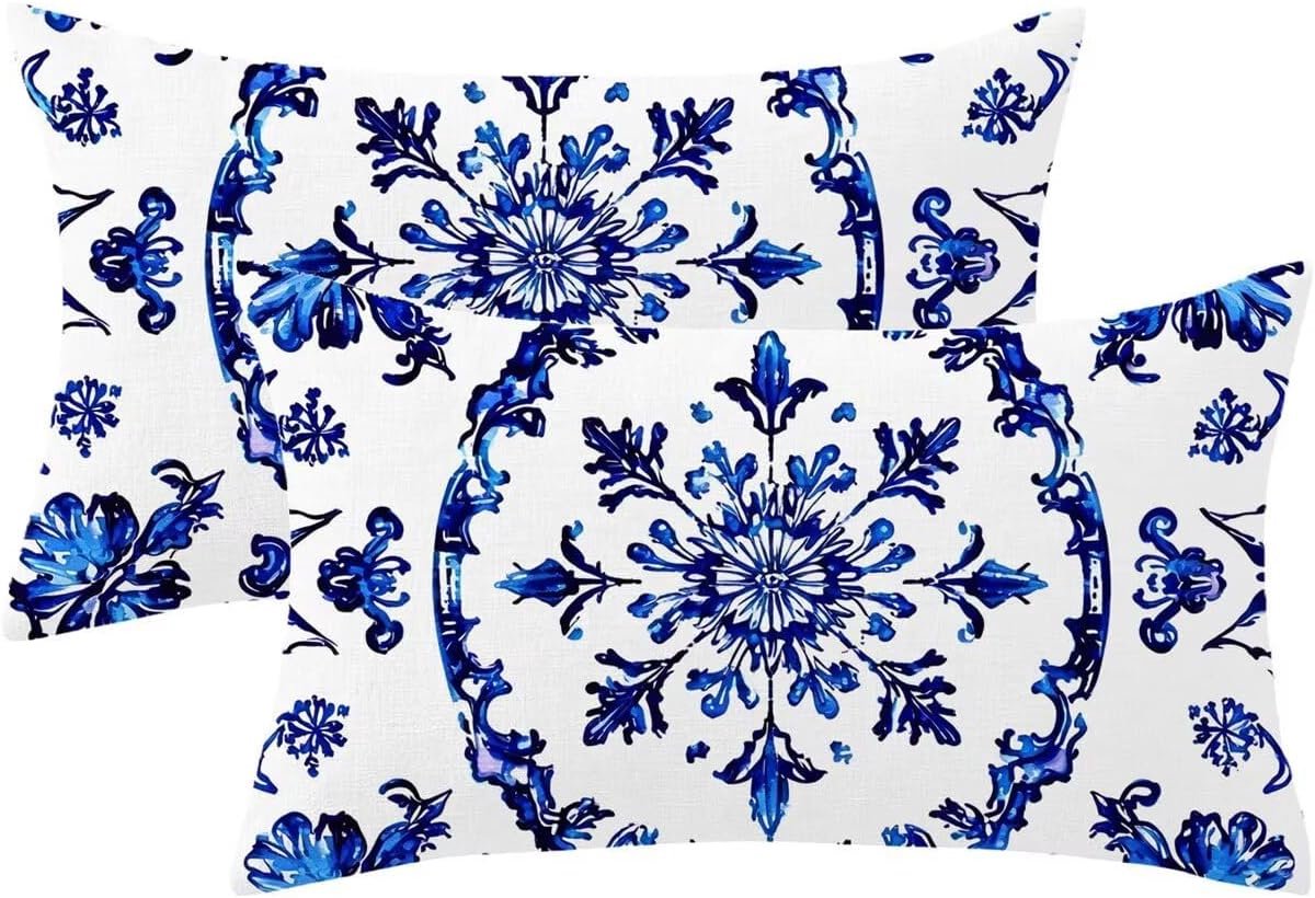 Kussensloop, 40 x 70 cm, 2 stuks, blauw, mandala-motief, dubbelzijdig, bedrukt, onzichtbare ritssluiting, waterdicht, wasbaar, fluwelen materiaal, buitendecoratie, kussensloop, model779