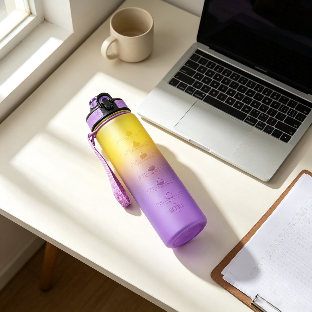 1000 ml gele drinkbeker met rietje grote inhoud stijlvol ontwerp hittebestendig draagbare waterfles