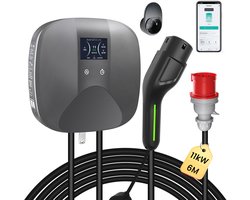 Cestovet - Wallbox EV Charger 11 kW - Smartcharge laadpaal met app - 6 meter kabel - Type 2 - 3-fase - 6–16A instelbaar - Grijs