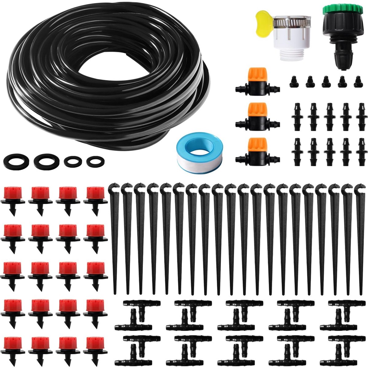 Complete 86-delige Irrigatiesysteem Kit met 15m Slang, Drip Irrigation, Barbs en T-stuk voor Tuin en Landschap