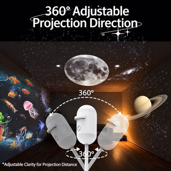 VHV - 2-in-1 sterrenprojector & nachtlamp -Sterrenhemelprojector– 12 films, 360° draaibaar – Sfeerverlichting auto – Dimbare LED, touchbediening – USB op zakformaat van VHV — afbeelding 4