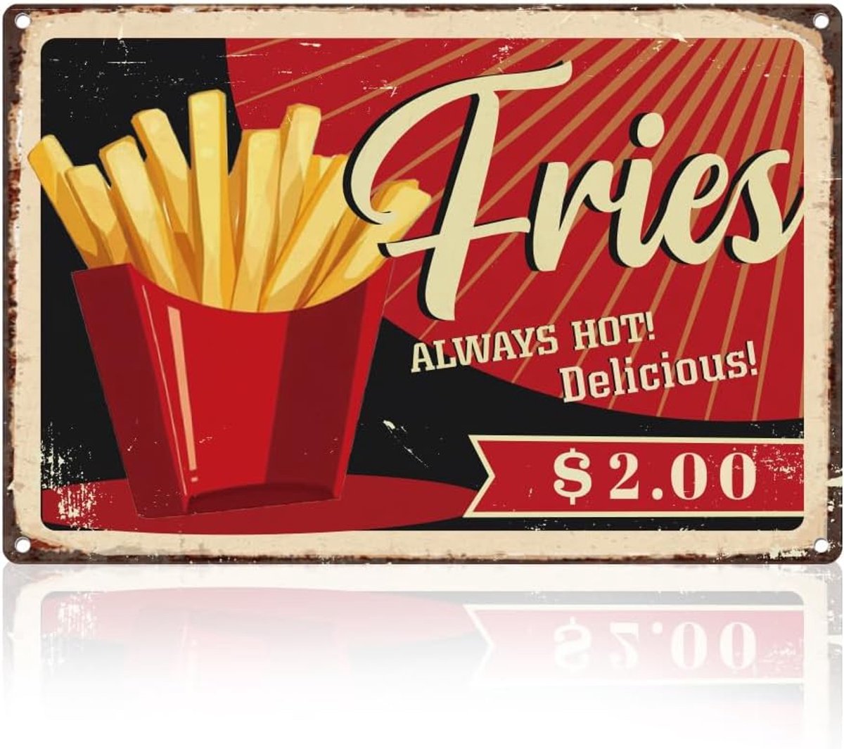 frietjes retro wanddecoratie metalen tinnen bord 20 x 30 cm heerlijk eten vintage muurkunst poster voor keuken thuis restaurant man grot clubs decor cadeau