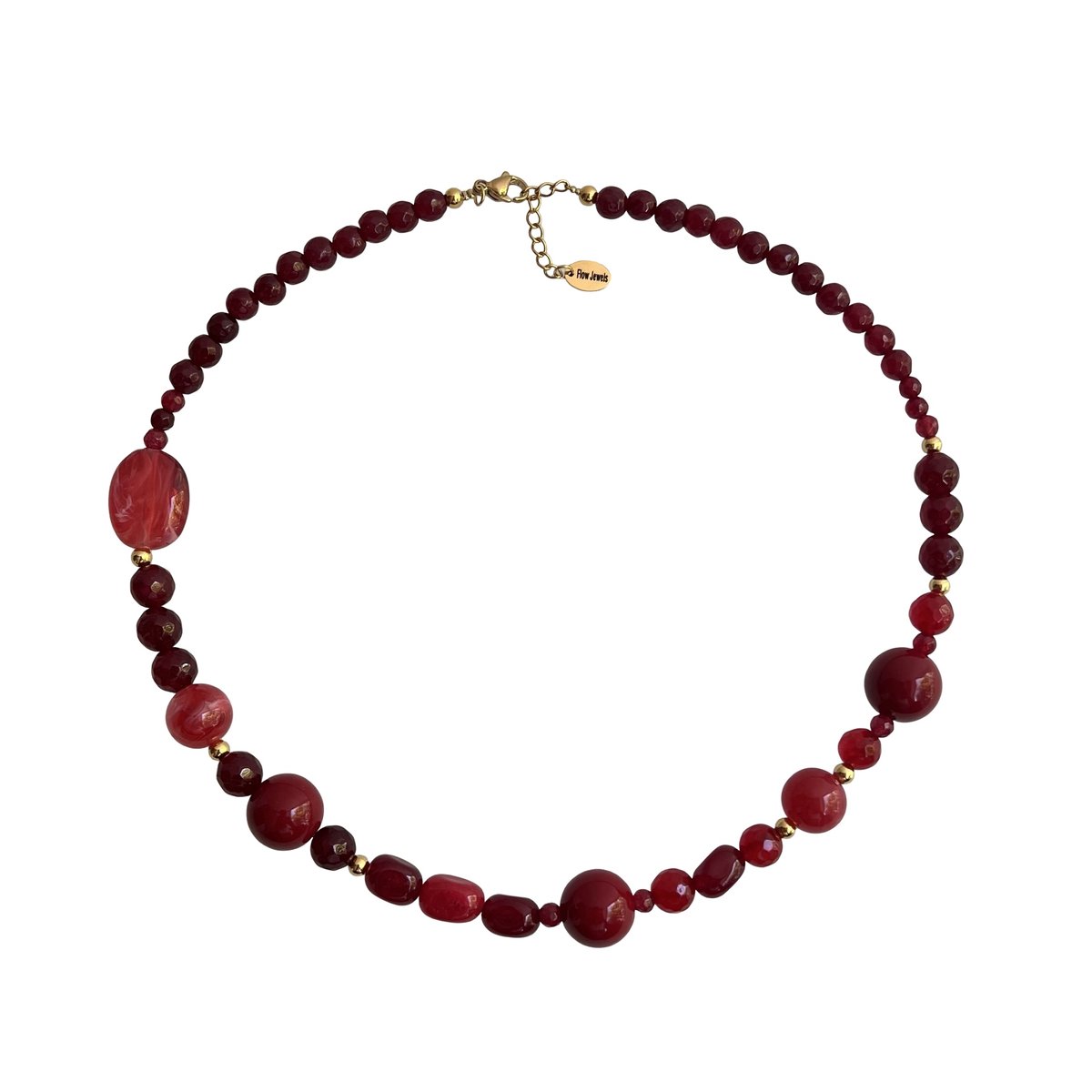 FlowJewels - kralen ketting - donkerrood mix - stainless steel