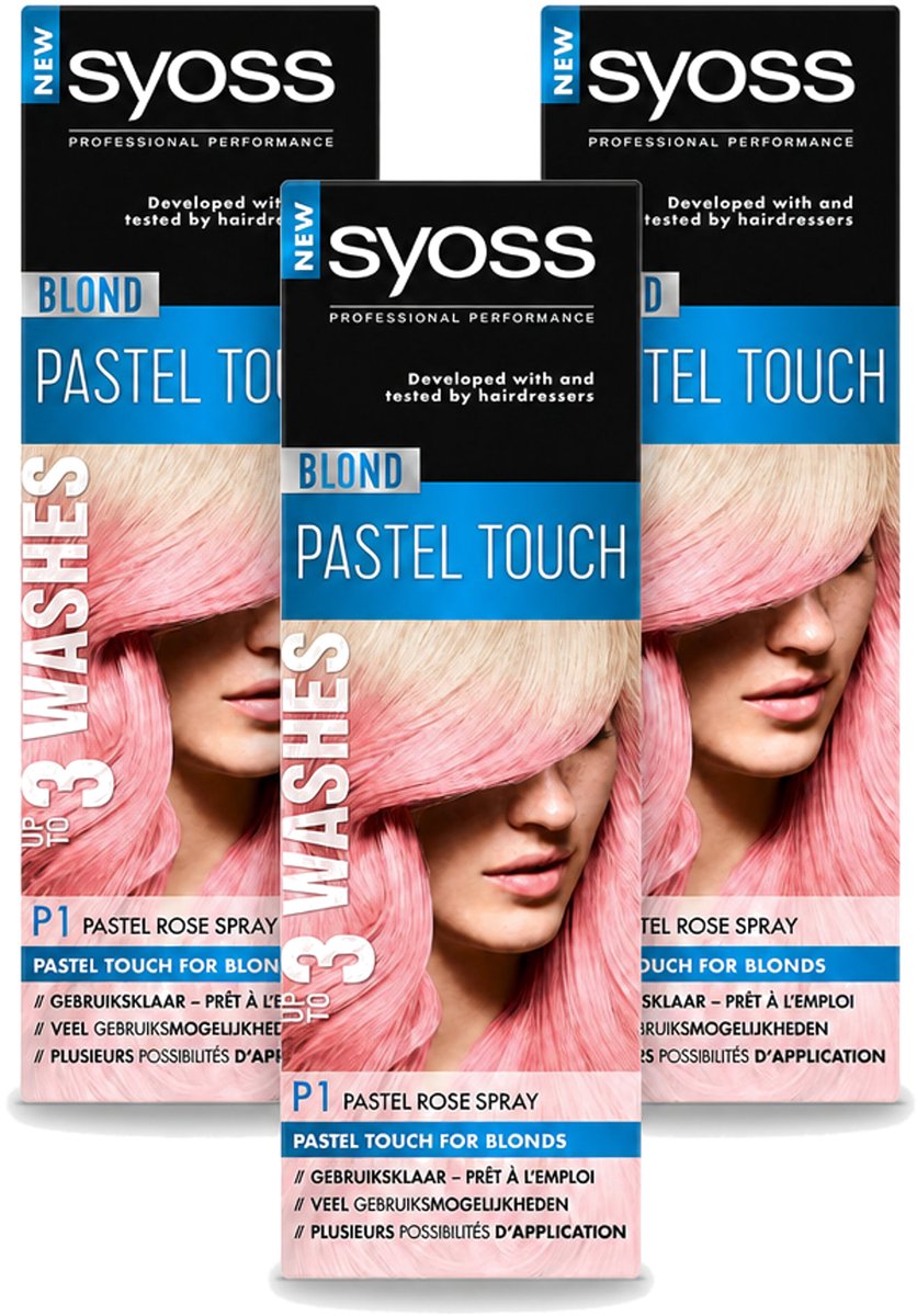 3 x Syoss Color Blond Pastel Touch P1 Pastel Rose - Haarverf Spray - Pastel Rose - Voordeelverpakking - 3 stuks
