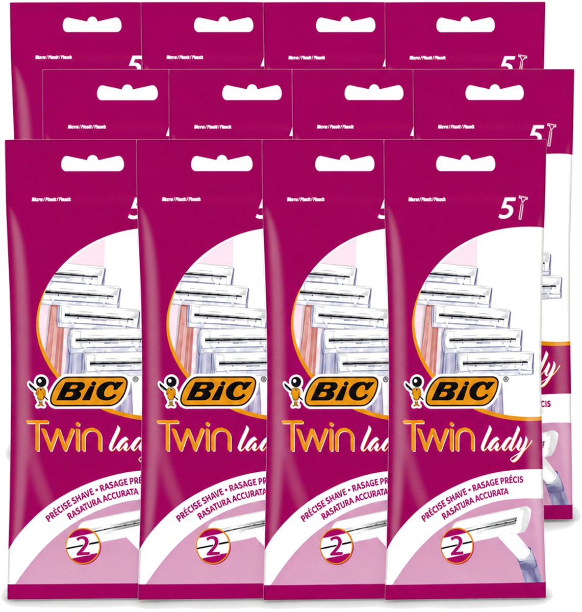 12 x Bic - Twin Lady - Scheermesjes - Dubbel Mesje - Wegwerpmesjes - 5 Scheermesjes - Voordeelverpakking - 12 stuks