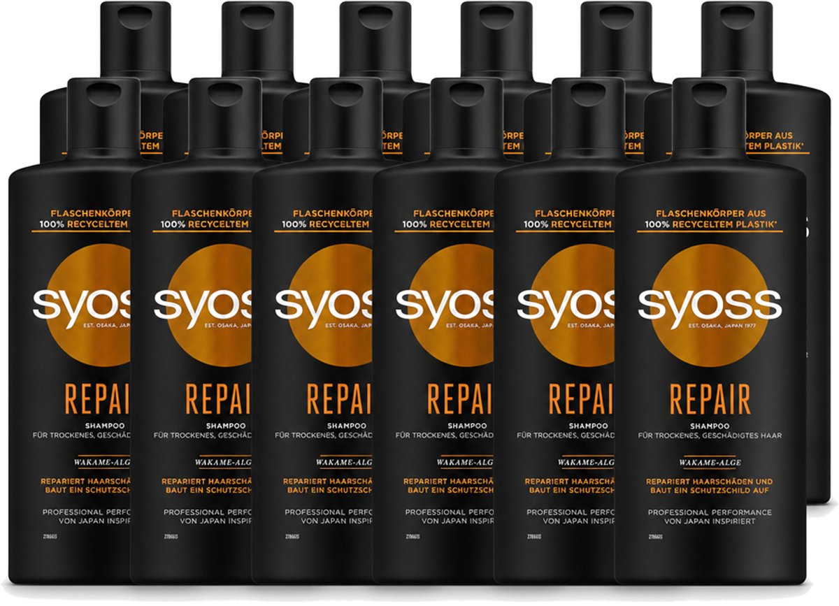 12 x Syoss Repair Shampoo - Shampoo - Herstel - 440 ml - Voordeelverpakking - 12 stuks