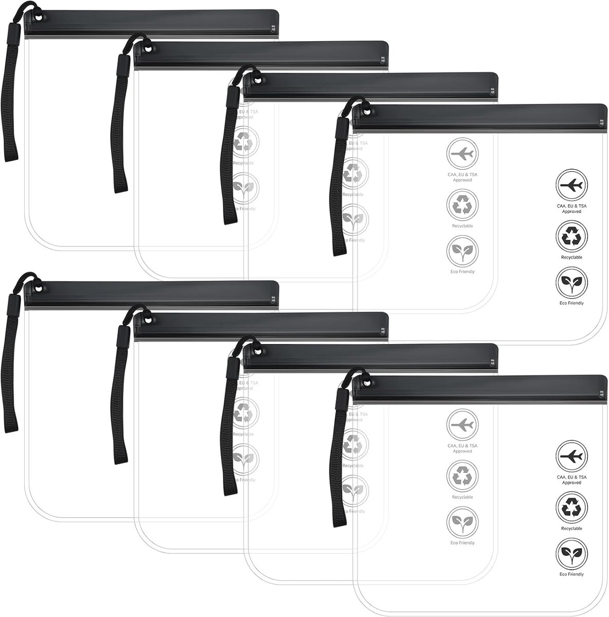 8 stuks waterdichte toilettas, 20 x 20 cm, 1 liter doorzichtige tas voor handbagage, vliegtuig, reis-gadgets en essentials, transparante toilettas voor dames en heren, reisaccessoires voor draagtas