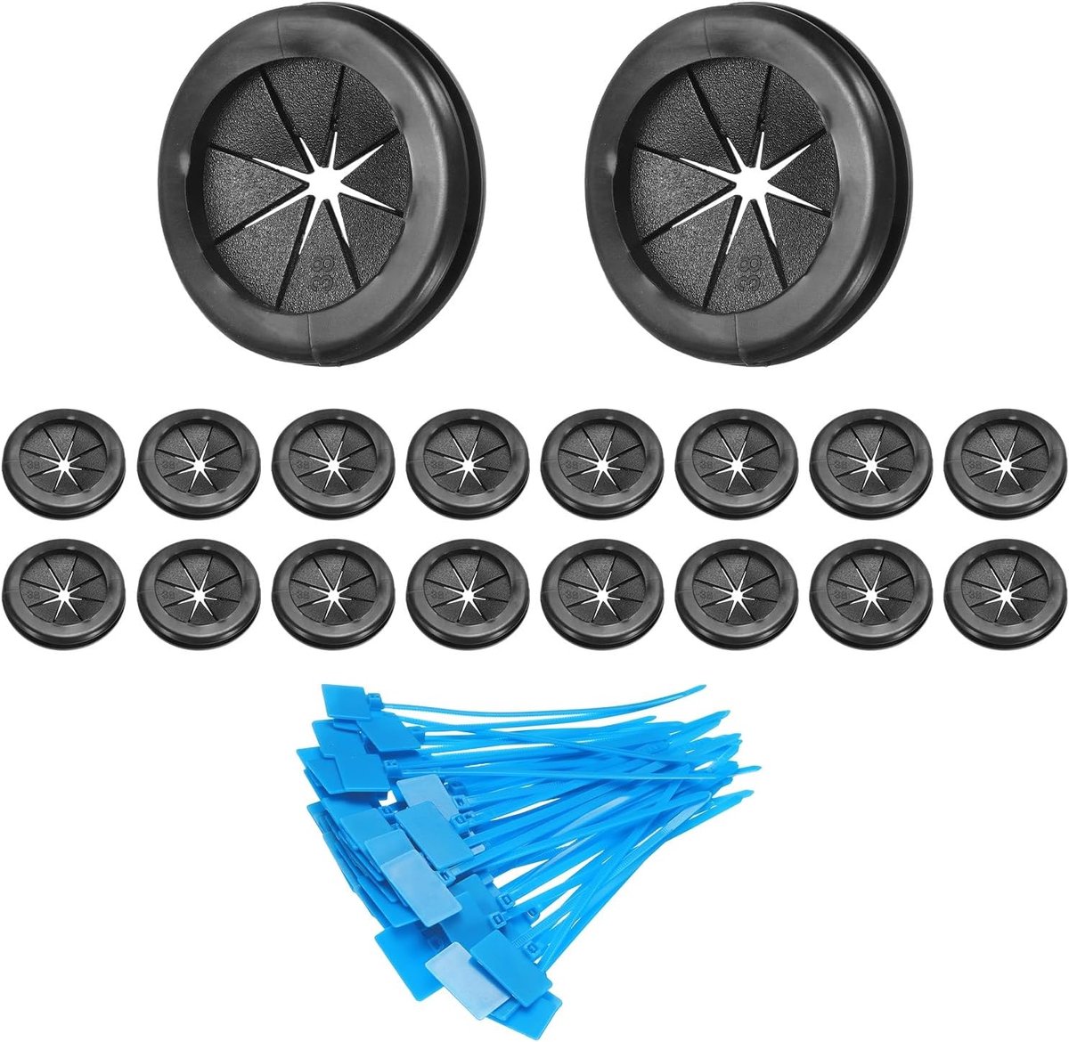 18 stuks kabeldoorvoer voor bureau voor 38 mm gat, pvc, ronde kabeldoorvoer, wand met kabelbinders voor meubels, tafels, netwerk/Starlink-kabel, zwart