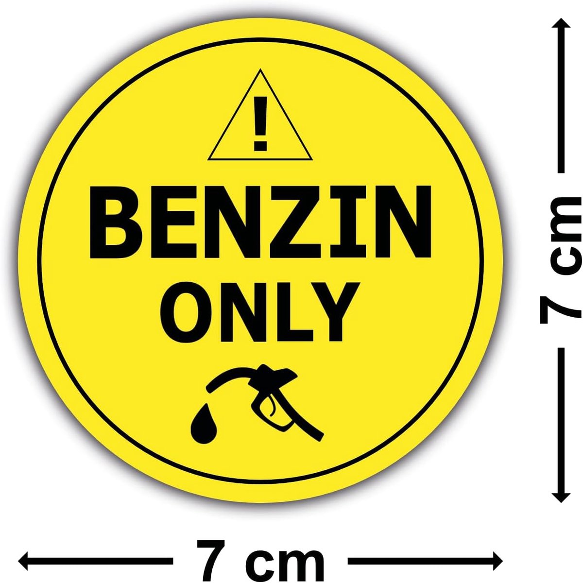 alleen benzine tanken, Ø 7 cm, tankdeksel, sticker, tanksticker, waarschuwingsbord met uv-bescherming voor binnen en buiten, 10 stuks